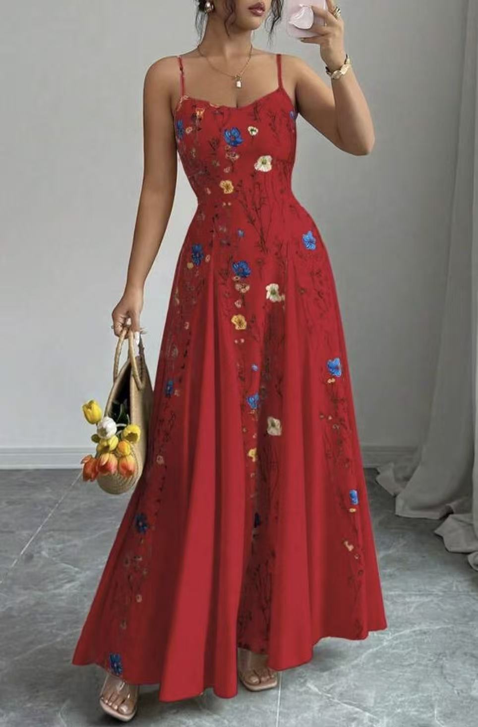 Floral Print Sling Dress with Adjustable Strap