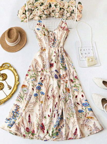 Floral Print Sling Maxi Dress