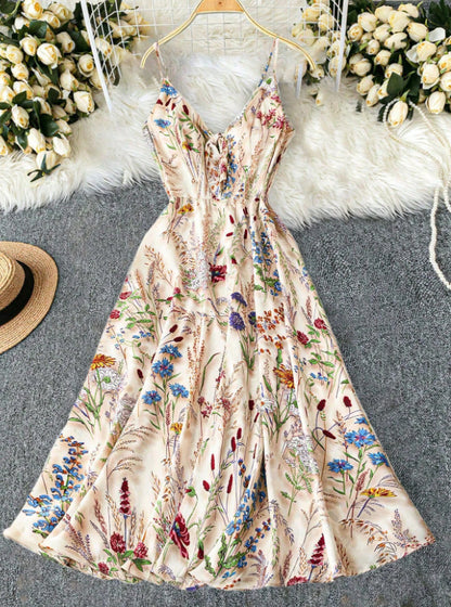 Floral Print Sling Maxi Dress