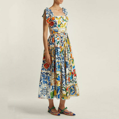 Floral Print Spaghetti Strap Maxi Dress with Flared Skirt