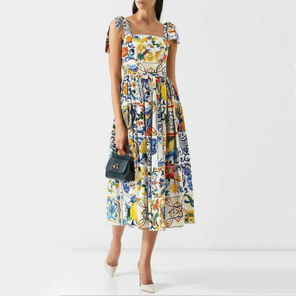Floral Print Spaghetti Strap Maxi Dress with Flared Skirt