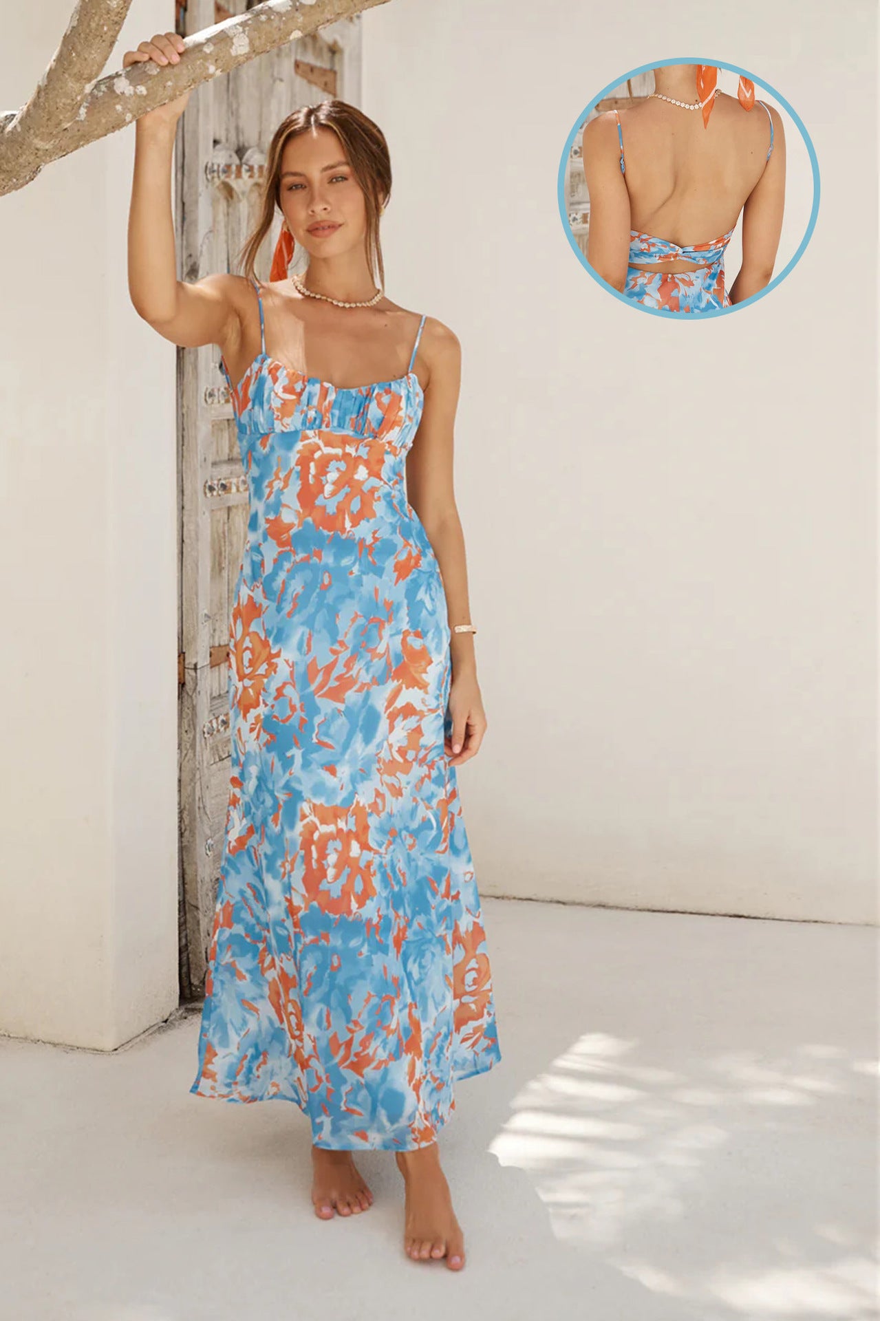 Floral Print Square Neck Midi Dress