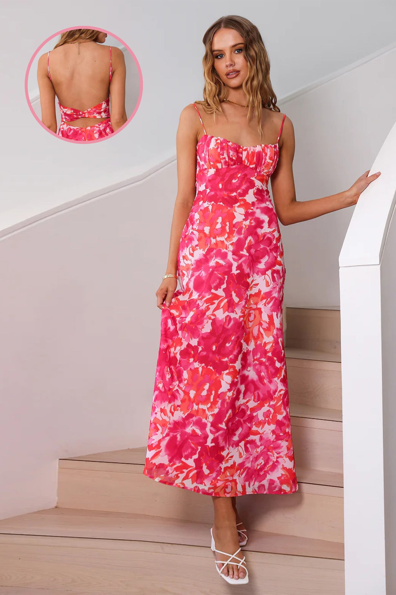 Floral Print Square Neck Midi Dress