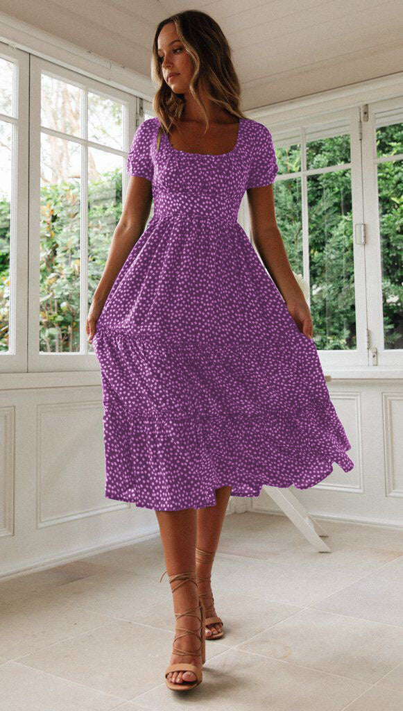 Floral Print Square Neck Puff Sleeve Dress