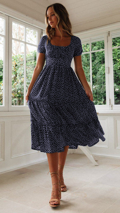 Floral Print Square Neck Puff Sleeve Dress