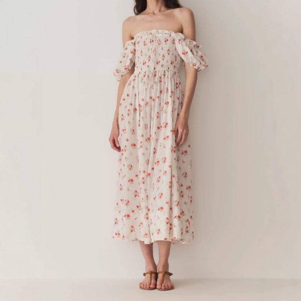 Floral Print Square Neck Puff Sleeve Dress