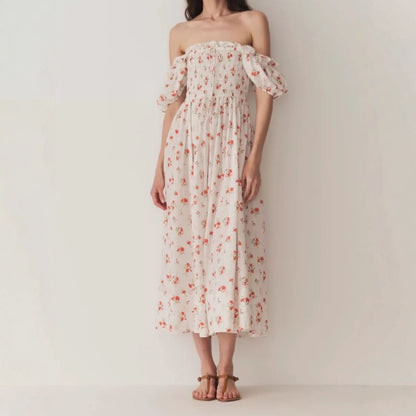 Floral Print Square Neck Puff Sleeve Dress