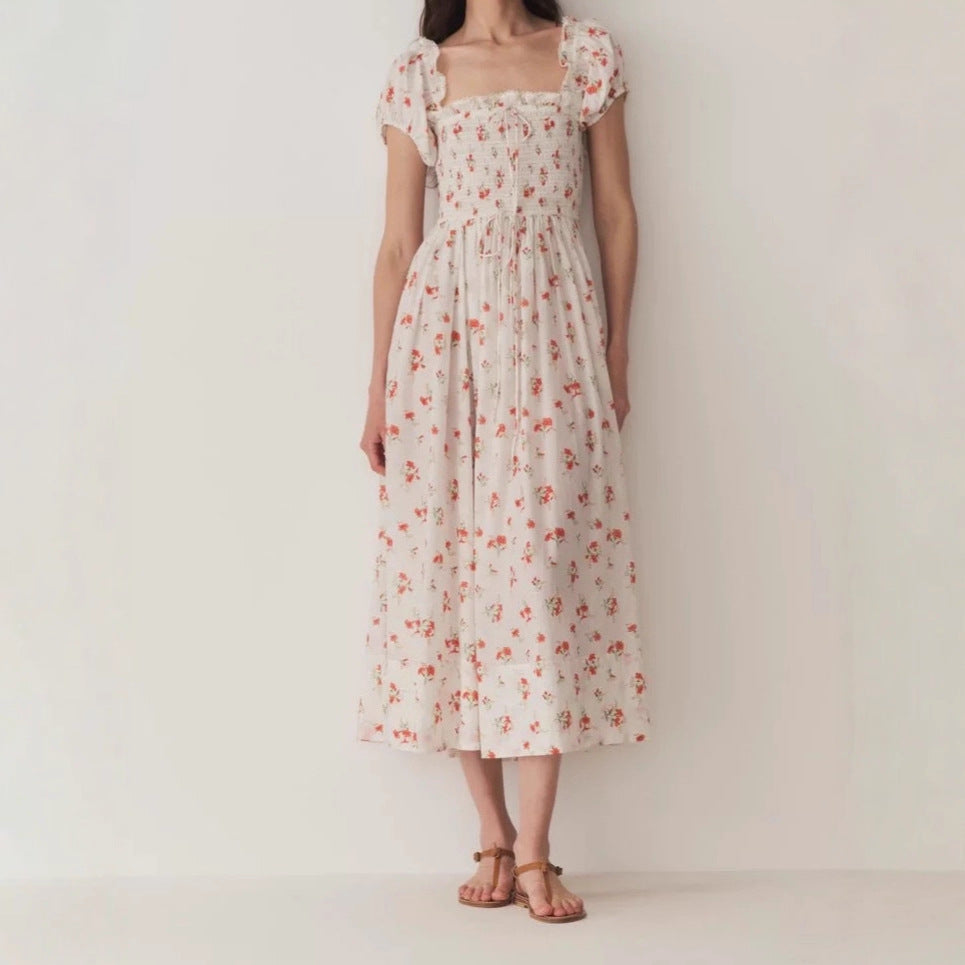 Floral Print Square Neck Puff Sleeve Dress