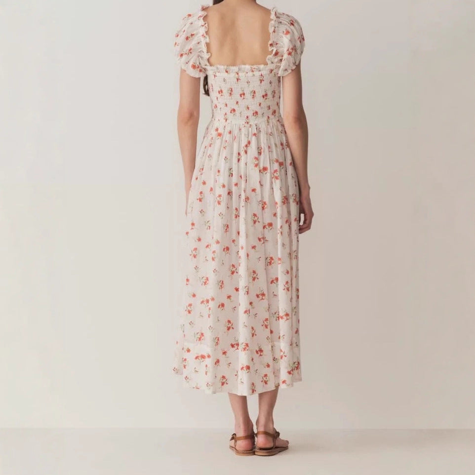 Floral Print Square Neck Puff Sleeve Dress