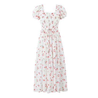 Floral Print Square Neck Puff Sleeve Dress