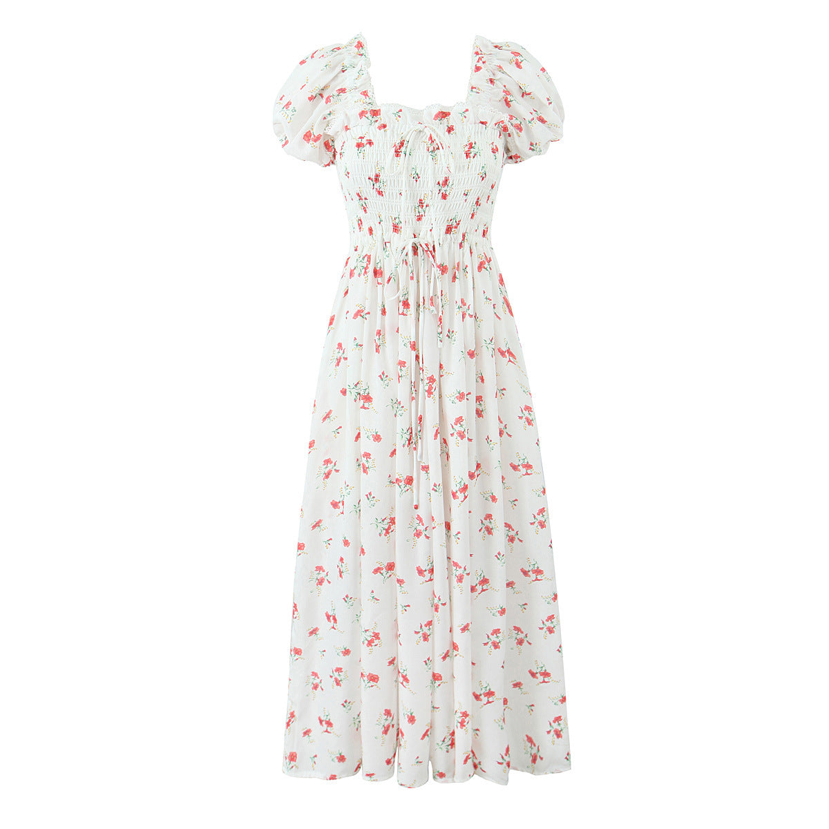 Floral Print Square Neck Puff Sleeve Dress