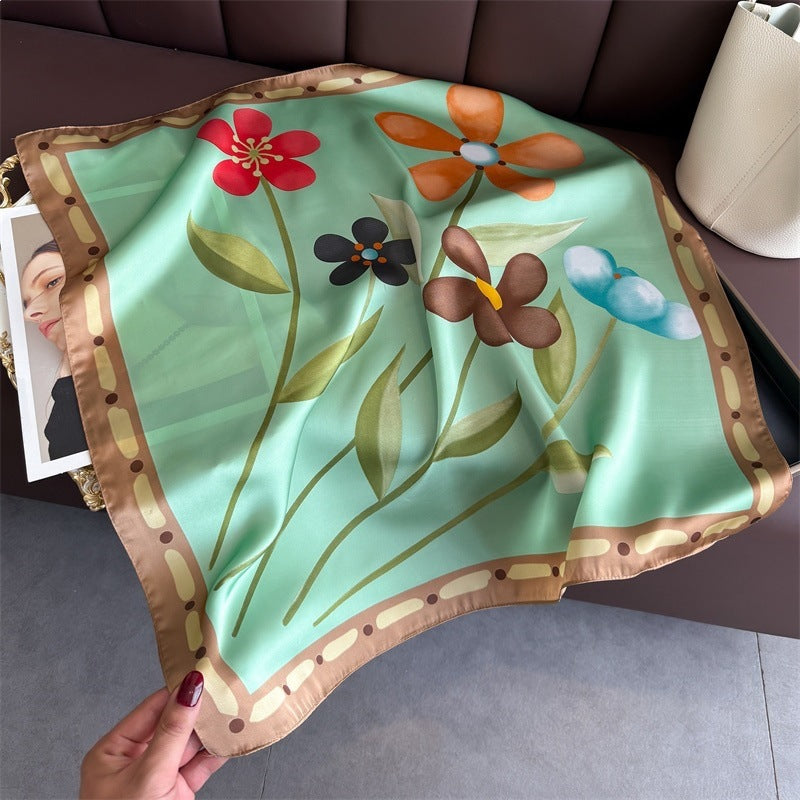 Floral Print Square Silk Scarves