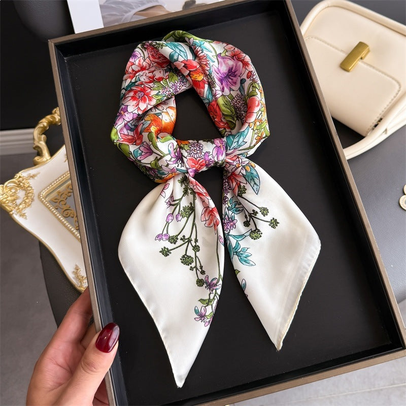 Floral Print Square Silk Scarves