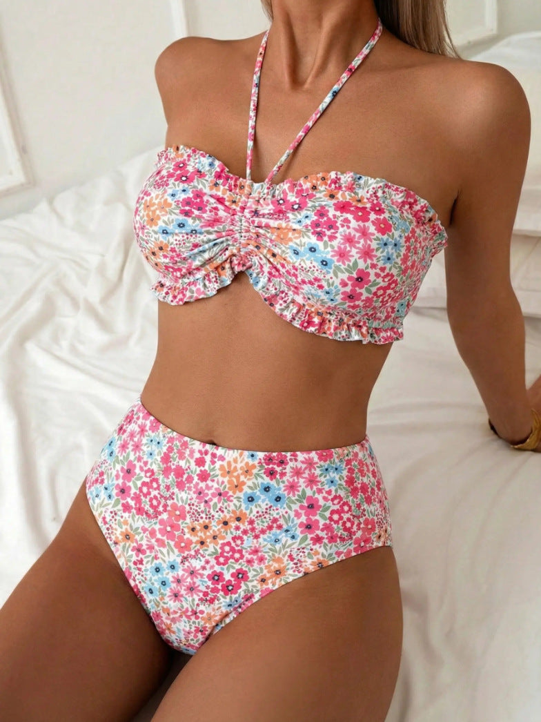 Floral Print Strappy Tube Top Swimsuit