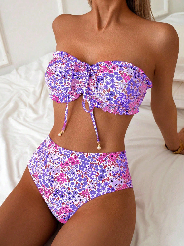 Floral Print Strappy Tube Top Swimsuit