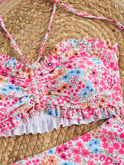 Floral Print Strappy Tube Top Swimsuit