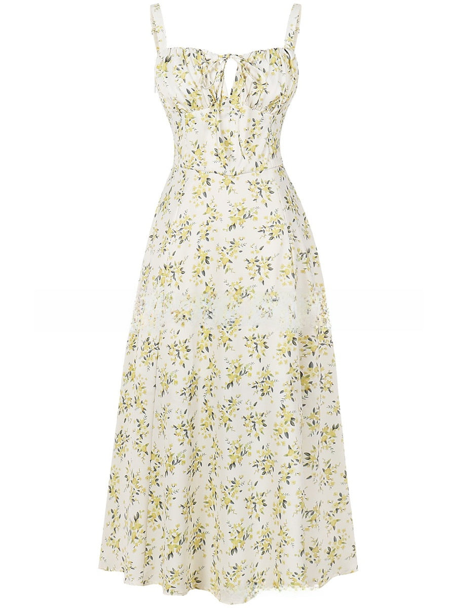 Floral Print Suspender Mid-Length Skirt