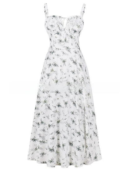 Floral Print Suspender Mid-Length Skirt