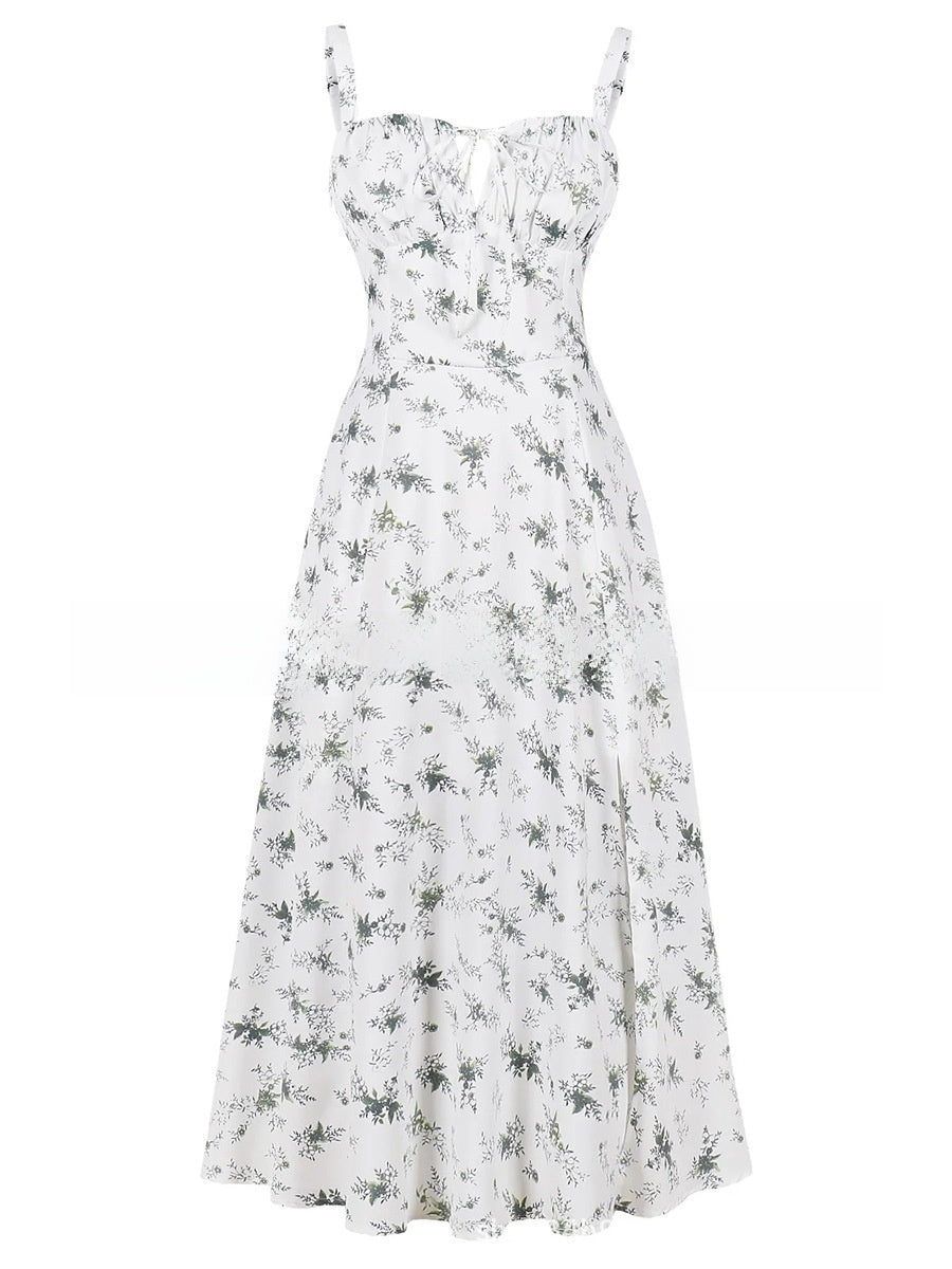 Floral Print Suspender Mid-Length Skirt