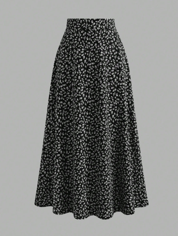 Floral Print Swing Long Skirt