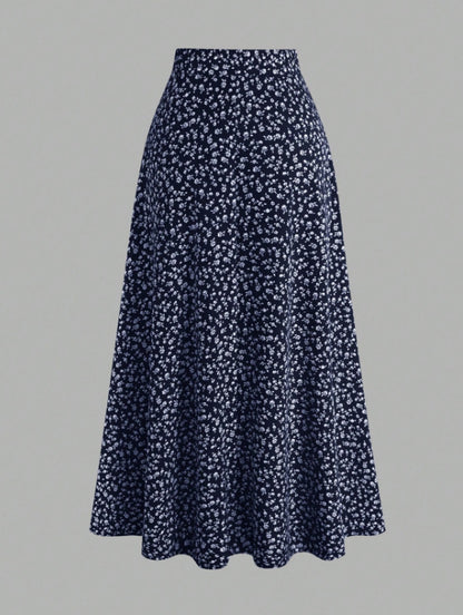 Floral Print Swing Long Skirt