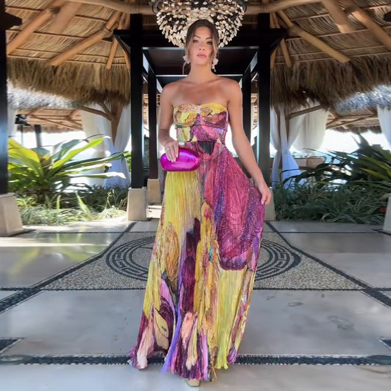 Floral Print Tube Top Long Dress