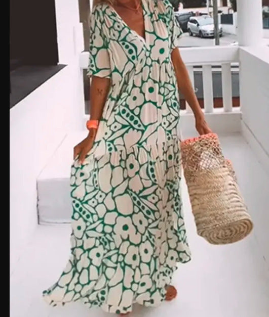 Floral Print V-Neck A-Line Midi Dress