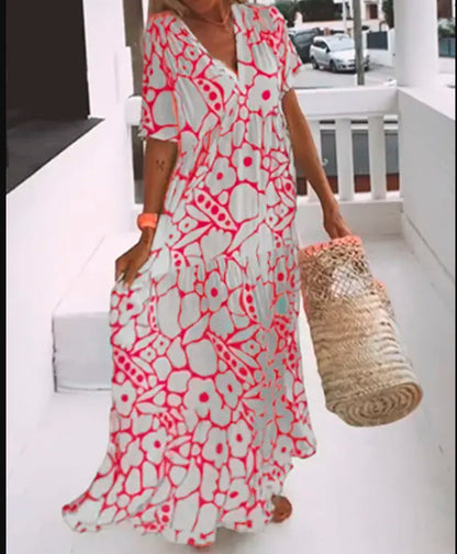 Floral Print V-Neck A-Line Midi Dress