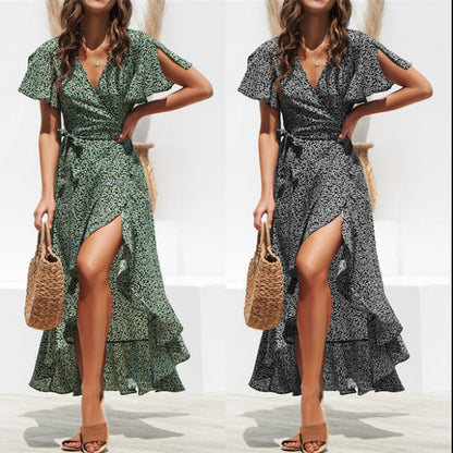 Floral Print V-neck Chiffon Dress
