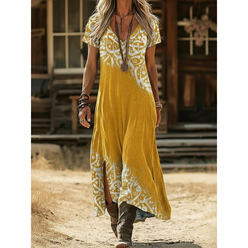Floral Print V-Neck Long Sleeve Dress