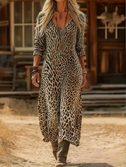 Floral Print V-Neck Long Sleeve Dress