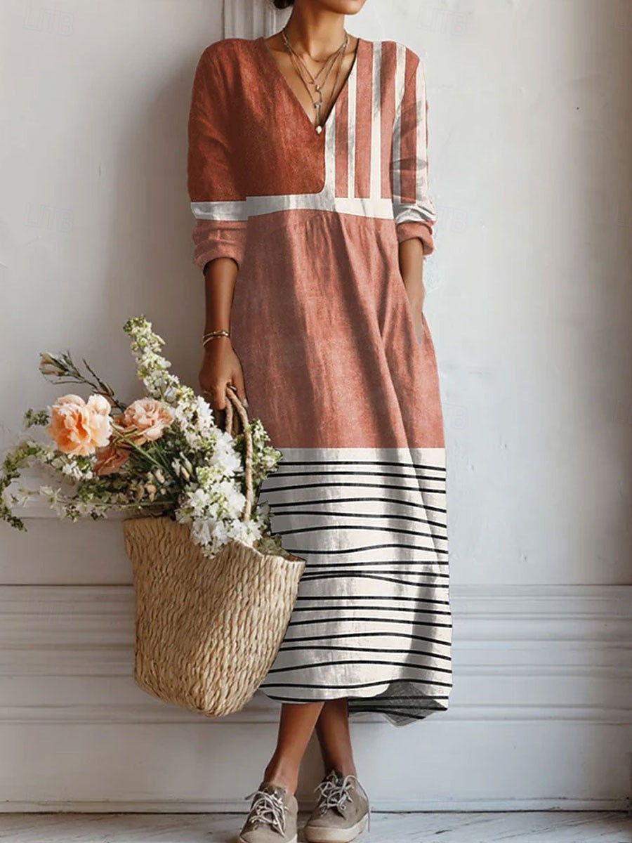 Floral Print V-Neck Long Sleeve Dress