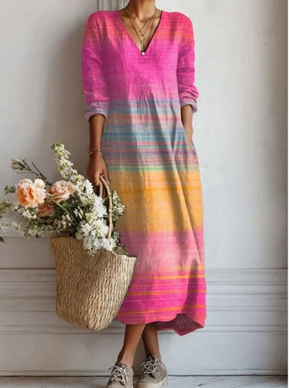Floral Print V-Neck Long Sleeve Dress