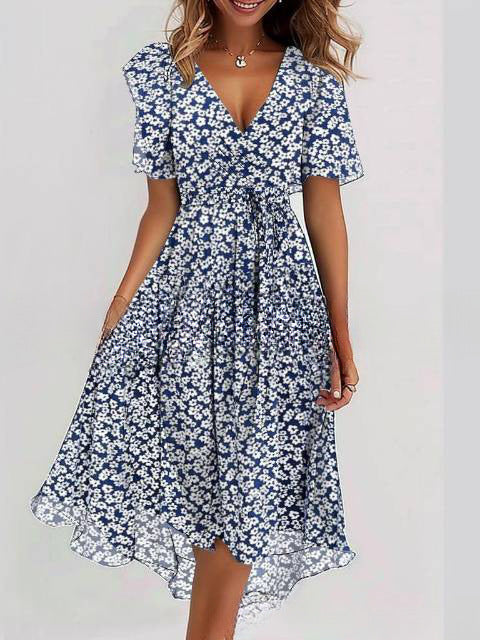 Floral Print V-Neck Loose Dress