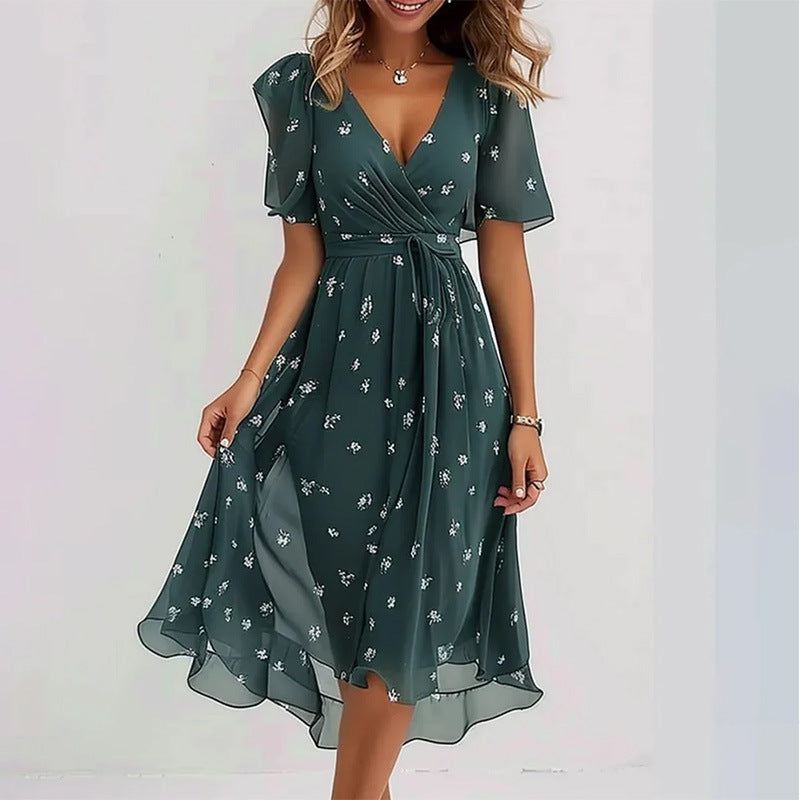 Floral Print V-Neck Loose Dress