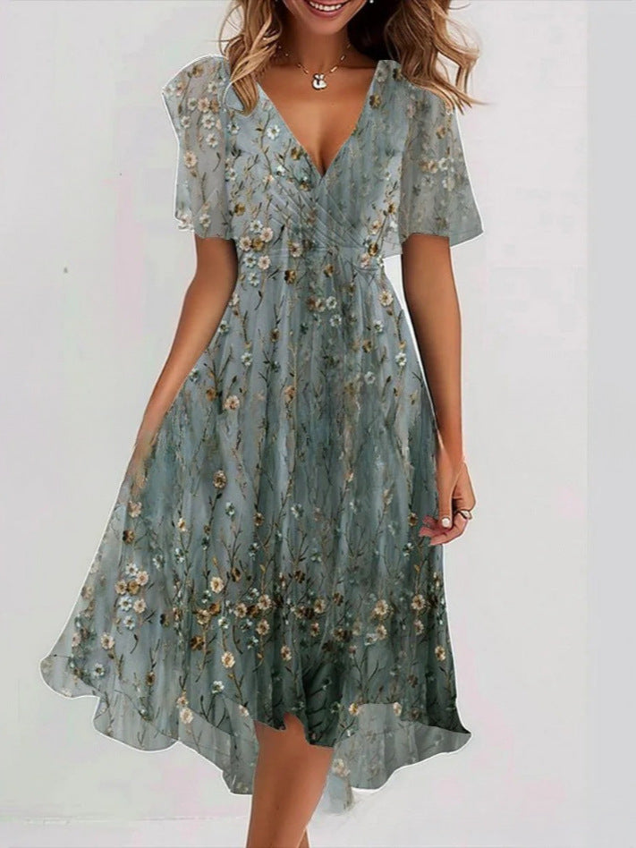 Floral Print V-Neck Loose Dress