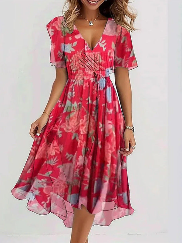 Floral Print V-Neck Loose Dress