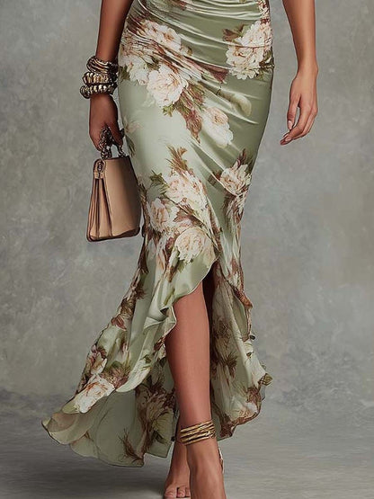 Floral Print V-Neck Slim-Fit Dress
