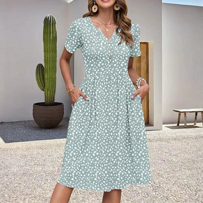 Floral Print V-Neck Summer Dress