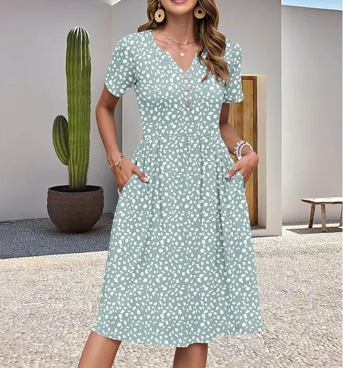 Floral Print V-Neck Summer Dress
