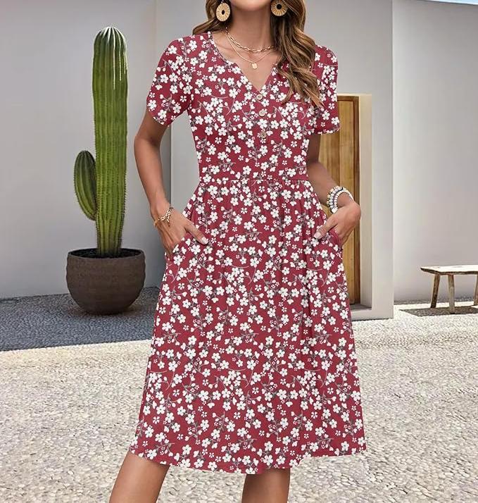 Floral Print V-Neck Summer Dress