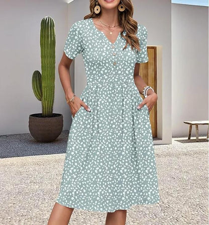 Floral Print V-Neck Summer Dress