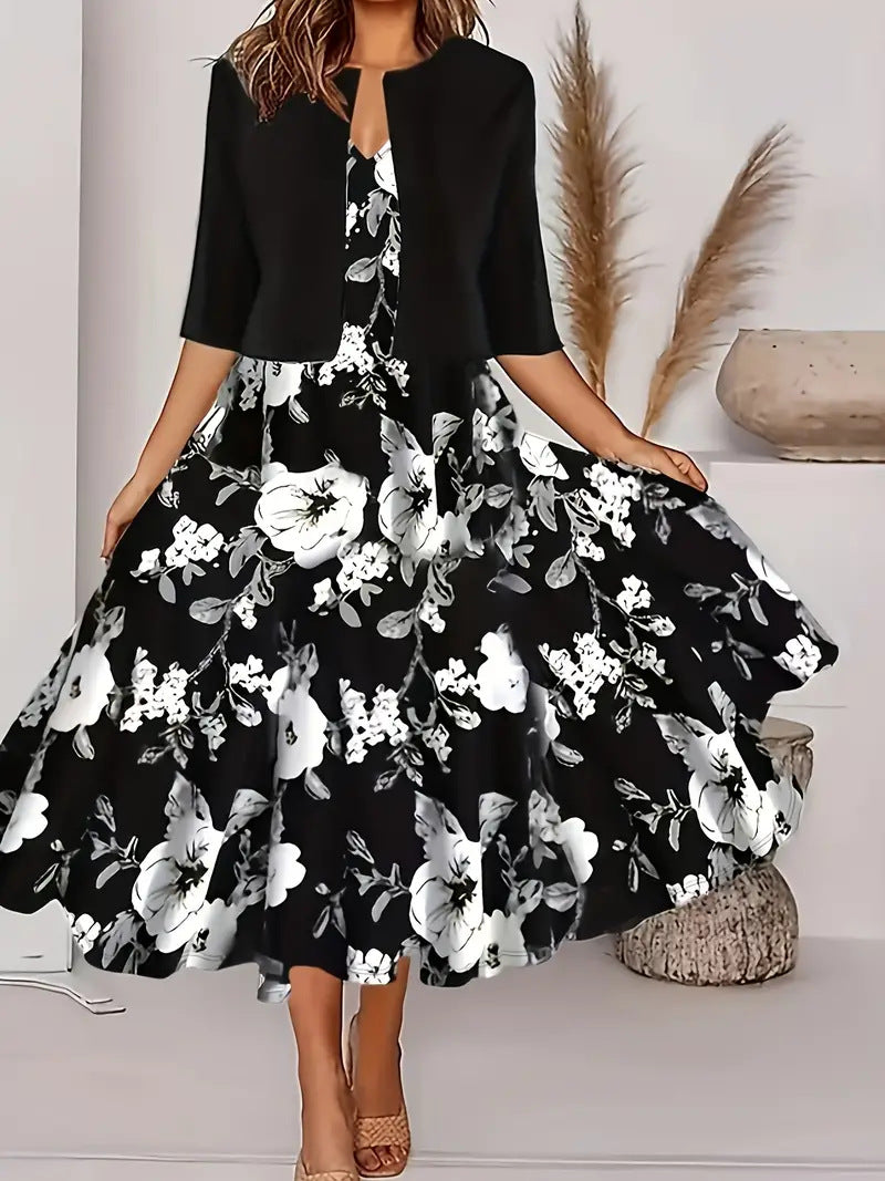 Floral Print Women's Two-Piece Dress Set