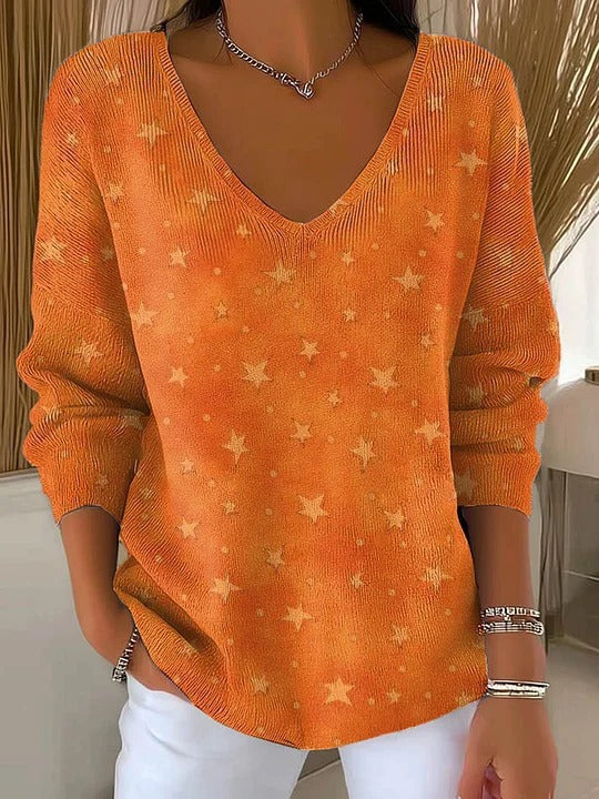 Floral Print Women's V-Neck Long Sleeve T-Shirt