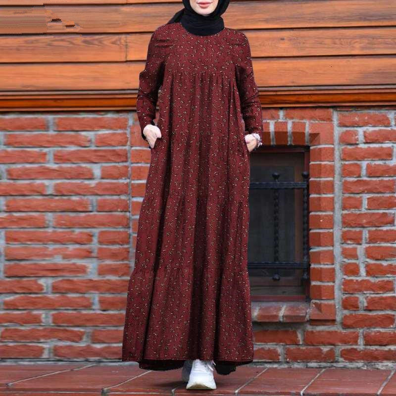 Floral Printed Cotton Linen Women's Long Dress