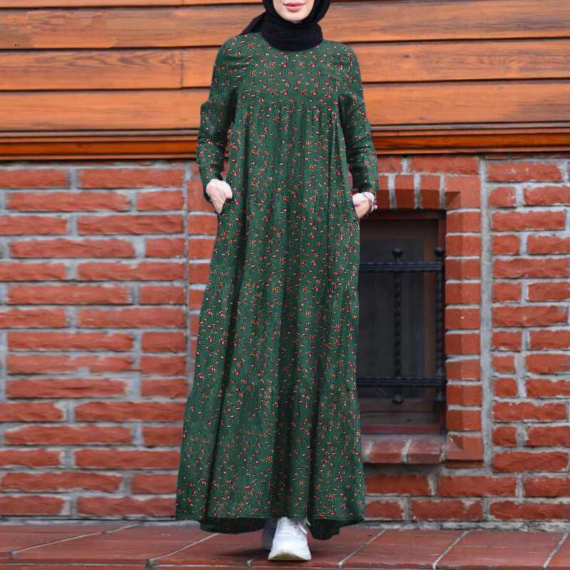 Floral Printed Cotton Linen Women's Long Dress