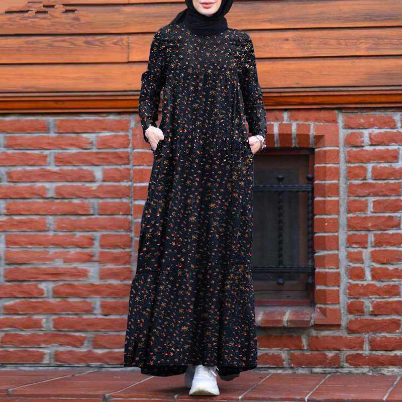 Floral Printed Cotton Linen Women's Long Dress