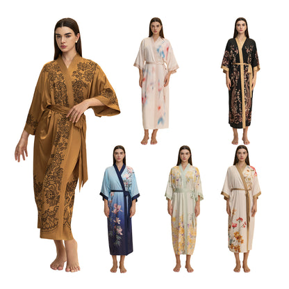 Floral Printed Satin Chiffon Nightgown