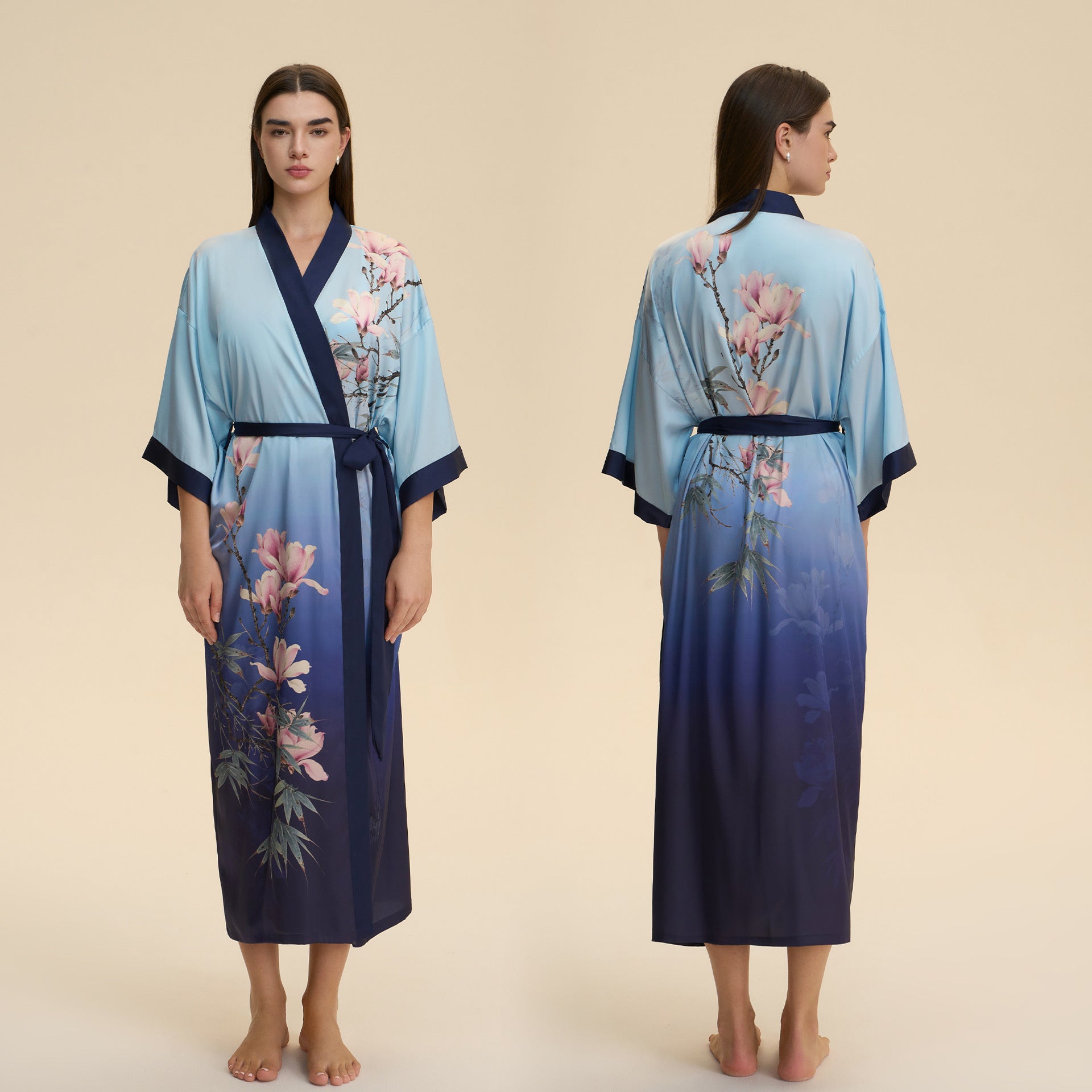 Floral Printed Satin Chiffon Nightgown