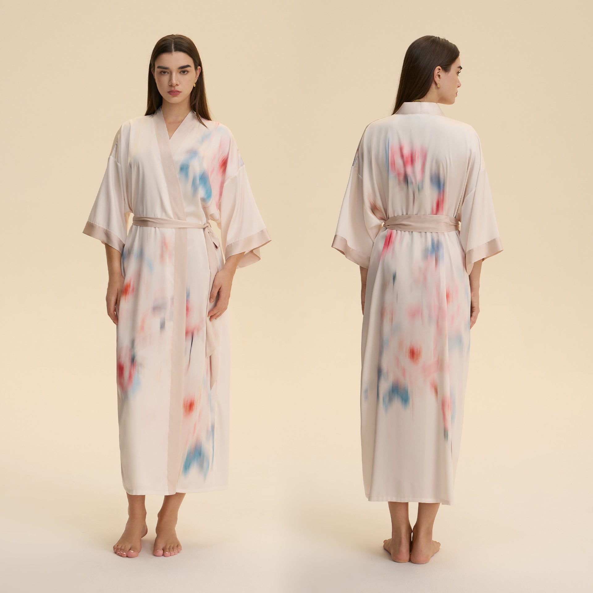 Floral Printed Satin Chiffon Nightgown